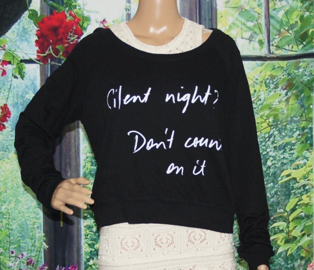 Bebe "Silent night? Don't Count On It" Black Popover size XL